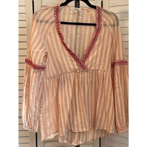 Lem Lem Striped V Neck Blouse Pink Cotton Size Small - Picture 6 of 13